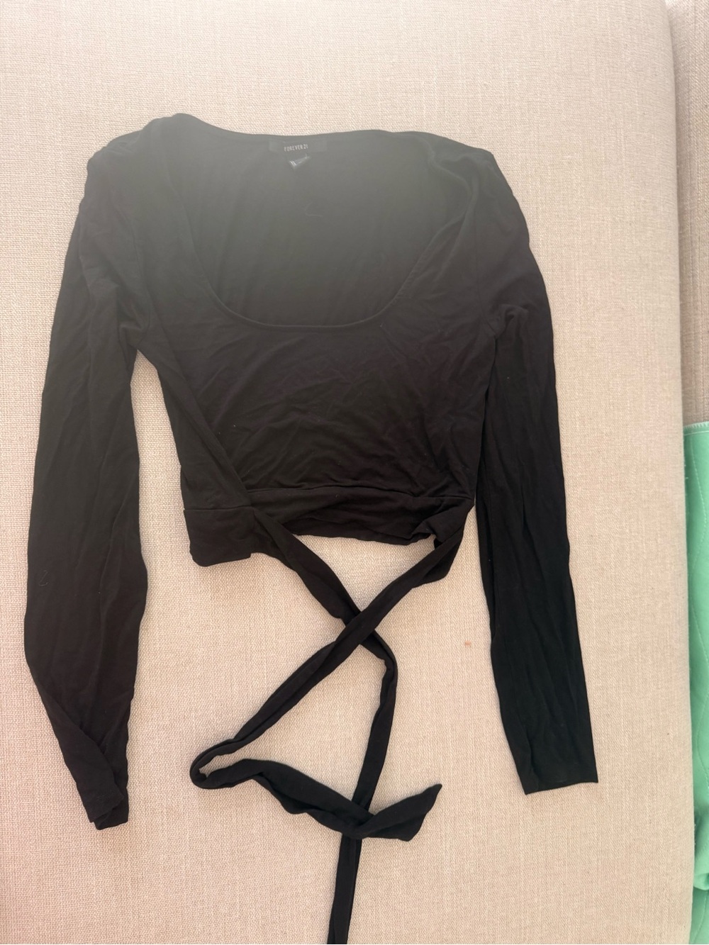 Forever 21 Black Long-Sleeve Wrap Crop Top